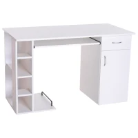 HOMCOM Computer Desk Writing Table Laptop PC Workstation with Storage Shelves Drawer Keyboard Tray Home Office White(m-6)