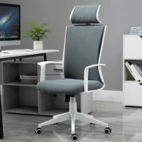 Vinsetto Office Chair High Back Mesh Office Chair 360° Swivel Rocking Height Adjustable with Headrest, Grey and White(m-1)