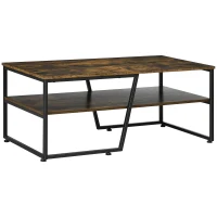 HOMCOM Industrial Coffee Table, 2-tier Center Table with Storage Shelf, Wood Look Accent Furniture with Metal Frame for Living Room, 41.7" x 21.7" x 17.7", Rustic Brown(m-2)