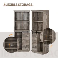 HOMCOM 65" Freestanding Rustic Kitchen Pantry, Buffet with Hutch Storage Cabinet with Barn Door Design, Adjustable Shelf, Vintage Wood(m-5)