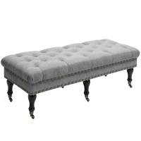 HOMCOM Mobile End of Bed Bench, Upholstered Bedroom Entryway Bench with Button-Tufted, Accent Ottoman with Nailhead Trim and Wheels, Gray(m-1)