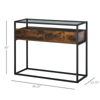 HOMCOM Industrial Style Entryway Console Table Desk with Drawers, Toughened Glass Shelf, 3D Wood Grain(m-3)