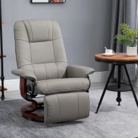 HOMCOM Manual Recliner Chair Armchair Sofa with Faux Leather Upholstered, Wood Base for Living Room Bedroom, Grey(m-1)
