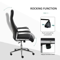 Vinsetto Office Chair Faux Leather High-Back Rocker Swivel Computer Desk Chair with Wheels, Steel Base, Black(m-5)