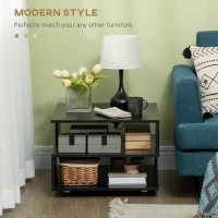 HOMCOM Modern Side Table with Storage Shelves, Square End Table for Bedroom, Living Room, Small Space, Night Stand with Adjustable Feet, Black(m-4)