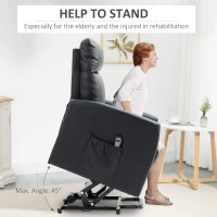HOMCOM Electric Power Lift Chair for Elderly with Remote Control, Side Pocket, Power Reclining Chair for Living Room Home Theater Seating, PU, Black(m-4)