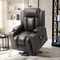 HOMCOM PU Leather Electric Power Lift Chair for Elderly Recliner Sofa with Cup Holders and Footrest (Brown)(m-1)