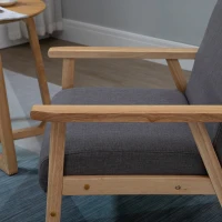 HOMCOM Minimalistic Accent Chairs Wood Frame w/ Thick Linen Cushions Wide Seat Armchair for Bedroom Office, Grey(m-10)