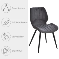 HOMCOM Modern Dining Chairs Set of 2, PU Leather Upholstered Kitchen Chair with Moulded Seats, Metal Frame, Grey(m-6)