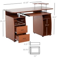 HOMCOM Computer Table Desk PC Desktop Drawer Home Office Furniture Walnut(m-3)