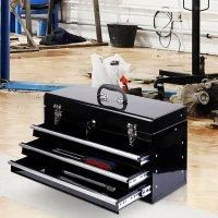 HOMCOM 3-Drawer Tool Storage Chest Steel Tool Box Organizer Portable Garage Tool Cabinet Toolbox w/ Handle Black(m-8)