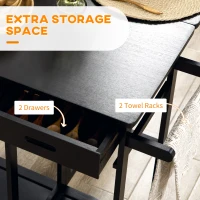 HOMCOM Bamboo Breakfast Cart 3 Piece Kitchen Trolley with Drop Leaf Table and 2 Square Stools, Coffee Brown(m-6)