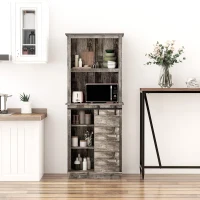 HOMCOM 65" Freestanding Rustic Kitchen Pantry, Buffet with Hutch Storage Cabinet with Barn Door Design, Adjustable Shelf, Vintage Wood(m-9)