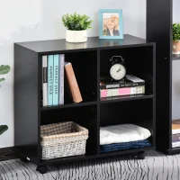 HOMCOM Rolling Mobile Storage Shelf, Wood File Cabinet, Functional Wood Cabinet for Home Office with Wheels Perfect for Study Office, Black(m-1)