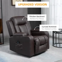 HOMCOM Massage Recliner Chair for Living Room with 8 Vibration Points, PU Leather Reclining Chair with Cup Holders, Swivel Base, Rocking Function, Brown(m-4)
