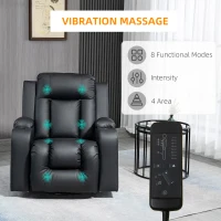 HOMCOM Massage Recliner Chair for Living Room with 8 Vibration Points, PU Leather Reclining Chair with Cup Holders, Swivel Base, Rocking Function, Black(m-7)