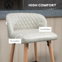 HOMCOM Bar Stool Set of 2 PU Leather Padded Counter Height Bar Stools with Footrest and Adjustable Feet for Home Kitchen White(m-5)