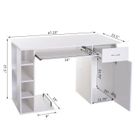 HOMCOM Computer Desk Writing Table Laptop PC Workstation with Storage Shelves Drawer Keyboard Tray Home Office White(m-3)