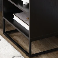 HOMCOM Nightstand, Bedside Table with Storage Shelves, Side End Table with Steel Legs for Bedroom, Black(m-7)