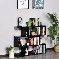 HOMCOM Versatile 3-tier Multi-Shelf Bookshelf Wood Stand Bookcase Storage Display Home Office Organizer, Black(m-1)