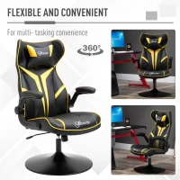 Vinsetto Office Chair Racing Vedio Gaming Faux Leather with Pedestal Base, Adjustable Head Pillow, Flip-Up Armrest, Yellow and Black(m-6)
