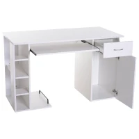 HOMCOM Computer Desk Writing Table Laptop PC Workstation with Storage Shelves Drawer Keyboard Tray Home Office White(m-4)