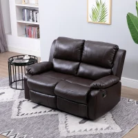 HOMCOM Double Reclining Loveseat Manual Reclining Sofa, PU Faux Leather Pullback Control with Footrest Sofa Set for Living Room, Brown(m-1)