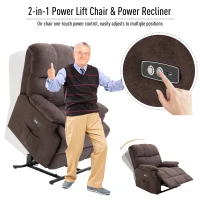 HOMCOM Electric Power Lift Recliner Chair Sofa for Elderly, for Gentle Lift Motor & USB Charger, Over Padded Plush Fabric Chair for Living Room, Brown(m-4)