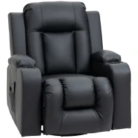 HOMCOM Massage Recliner Chair for Living Room with 8 Vibration Points, PU Leather Reclining Chair with Cup Holders, Swivel Base, Rocking Function, Black(m-2)
