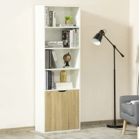 HOMCOM 4-Tier Open Bookshelf with Doors Modern Home Office Bookcase Storage Cabinet for Living Room Bathroom Study, Oak(m-1)