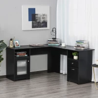 HOMCOM L-Shaped Corner Computer Desk  PC Workstation Student Writing Table with Storage Shelf & Drawers for Home Office(m-1)