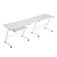 HOMCOM Large L-Shaped Desk Computer Desk, Multifunctional Computer Table with Keyboard Corner Table, Sturdy Steel Construction, White(m-6)
