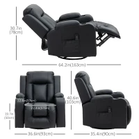 HOMCOM Massage Recliner Chair for Living Room with 8 Vibration Points, PU Leather Reclining Chair with Cup Holders, Swivel Base, Rocking Function, Black(m-3)