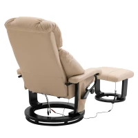 HOMCOM Massage Recliner Ottoman Set Electronic Reclining Chair with Footrest 10 Vibration Motor Swivel Wood Base Beige(m-10)