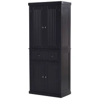 HOMCOM 72" Tall Kitchen Pantry Cabinet, Modern Buffet Storage Cabinet with 4 Beadboard Doors, Drawer and Adjustable Shelves, Black(m-2)