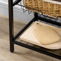 HOMCOM Industrial Kitchen Bakers Rack, Microwave Stand, Coffee Bar Station with Storage Shelves, Wire Basket, 5 Movable Hooks, Walnut(m-9)