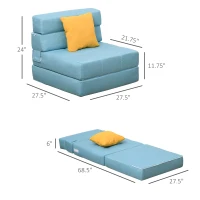 HOMCOM Convertible Floor Sofa Bed Recliner Fabric Upholstered Sleeper Lounge Futon with Pillow for Living Room, Blue/Yellow(m-3)