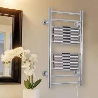 HOMCOM 10-Bar Towel Warmer Wall Mounted Electric Heated Shelf Stainless Steel Home Bathroom Towel Drying Rack, ( 20.9"W x 4.1"D x 34.3"H )(m-1)