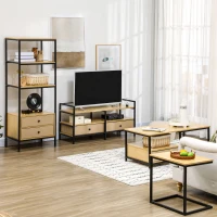 HOMCOM 4-tier Storage Shelving Unit with 2 Fabric Drawers, Modern Bookshelf with Open Shelves for Living Room, Home Office, Bedroom, Oak(m-7)