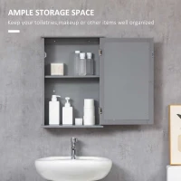 kleankin Bathroom Mirror Cabinet, Wall Mounted Medicine Cabinet with Door and Shelves, Grey(m-5)