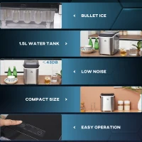 HOMCOM Portable Ice Makers Countertop, Self Cleaning Ice Machine with Ice Scoop and Basket, 9 Ice Cubes Ready in 6 Mins, 26lbs/24Hrs, 2 Sizes of Bullet Ice for Home Office, Black(m-9)