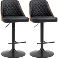 HOMCOM Adjustable Bar Stools Set of 2 Swivel Counter Height Barstools Chairs, PU Leather Solid Wood Back and Footrest, Black(m-2)