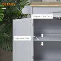 HOMCOM Rolling Kitchen Island Cart with Wood Top, Enough Storage Drawer Space with Towel Bar Rack Shelves, Portable Kitchen Utility Serving Cart Trolley on Wheels (Grey)(m-7)