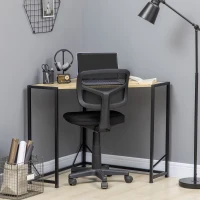 HOMCOM Corner Desk, Computer Writing Desk with Metal Frame for Small Spaces, Home Office, Natural(m-7)