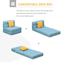 HOMCOM Convertible Floor Sofa Bed Recliner Fabric Upholstered Sleeper Lounge Futon with Pillow for Living Room, Blue/Yellow(m-4)