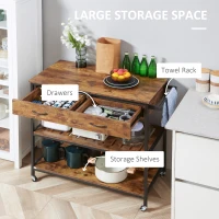 HOMCOM Industrial Kitchen Island with Storage, Kitchen Cart with Drawers, Storage Shelves, Towel Rack, Metal Frame for Dining Room, Living Room,Rustic Brown(m-4)