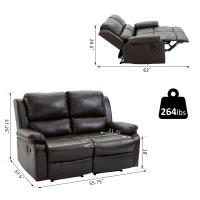HOMCOM Double Reclining Loveseat Manual Reclining Sofa, PU Faux Leather Pullback Control with Footrest Sofa Set for Living Room, Brown(m-3)
