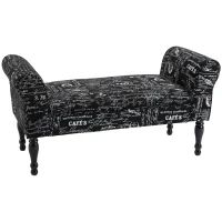 HOMCOM 51'' Armed Upholstered Fabric Bedside Bench Ottoman Footstool for Bedroom, Entryway, Living Room, Black(m-2)