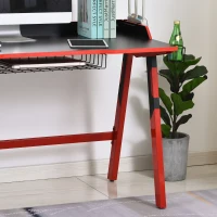 HOMCOM 55" Gaming Desk Gaming Table Home Office Desk with Durable Steel Frame, Game Station with Earphone Hook, Cup Holder, Under Table Wire Box, Game Handle Holder, Black(m-8)