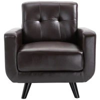 HOMCOM PU Leather Armchair Padded Accent Club Chair,  Tufted Back Wooden Seat with Armrest Living Room Furniture, 31.5" W, Brown(m-7)